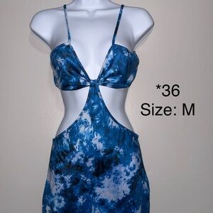 Blue Tie-Dye Cutout Midi Dress